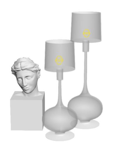 Lampe verre et tete statue - BORDEAU